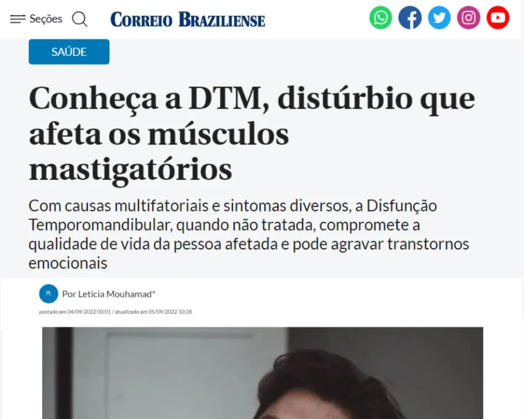 Dra Simone Carrara fala sobre a Disfunção da ATM no Correio Braziliense.